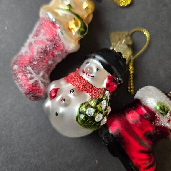 Lot Of 3 Glass Christmas Ornaments 2" Snowman Puppy In Stocking Red Boot Glitter - Picture 3 of 6